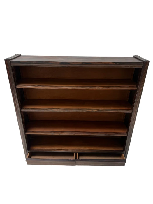 Art Deco Open Bookcase, Macassar Ebony with Oak Shelves, 1920s Design
